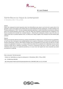 Sainte-Beuve au risque du contemporain - article ; n°109 ; vol.30, pg 69-80