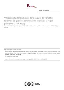 Villageois et autorités locales dans un pays de vignoble : l exemple de quelques communautés rurales de la région parisienne (1750- 1790) - article ; n°4 ; vol.100, pg 533-544