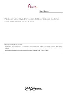 Paicheler Geneviève, L invention de la psychologie moderne.  ; n°1 ; vol.34, pg 140-143