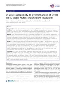 In vitrosusceptibility to pyrimethamine of DHFR I164L single mutant Plasmodium falciparum