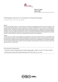 Pédagogie sportive et conditions d apprentissage - article ; n°2 ; vol.47, pg 285-298