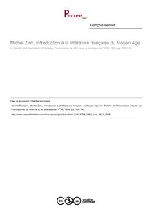 Michel Zink, Introduction à la littérature française du Moyen Age  ; n°1 ; vol.38, pg 138-140