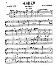 Partition clarinette 1/2 (A, B♭), Le roi d’Ys, Légende Bretonne