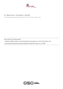 R. Beckman, Handbok i sjôràtt - note biblio ; n°2 ; vol.15, pg 420-420