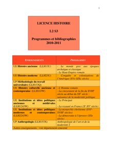 LICENCE HISTOIRE L2 S3 Programmes et bibliographies 2010-2011
