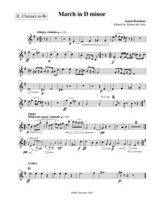 Partition clarinette 2 (B♭), March en D minor, D minor, Bruckner, Anton