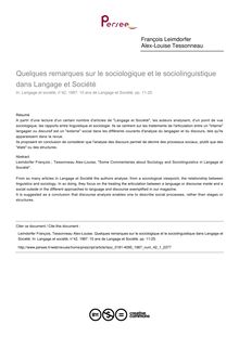 Quelques remarques sur le sociologique et le sociolinguistique dans Langage et Société - article ; n°1 ; vol.42, pg 11-25