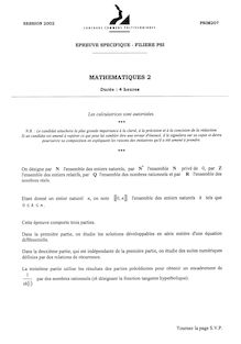 Mathématiques 2 2002 Classe Prepa PSI Concours Instituts Nat. Polytechniques (INP - ENSI)