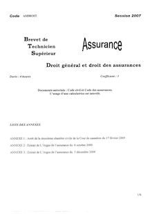 Droit général et droit des assurances 2007 BTS Assurance