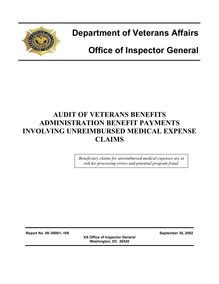 Audit of Veterans Benefits Administration Benefit Payments Involving  Unreimbursed Medical Expense Claims
