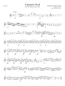 Partition violon I, corde quatuor No.8, Quartet, F major, Mozart, Wolfgang Amadeus