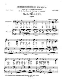 Partition complète, Des kleinen Friedrichs Geburtstag, Es war einmal ; Am Geburtstag des Fritzes par Wolfgang Amadeus Mozart