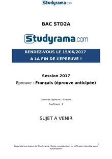 Sujet Bac STD2A 2017 - Français anticipé
