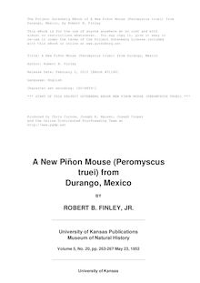 A New Piñon Mouse (Peromyscus truei) from Durango, Mexico