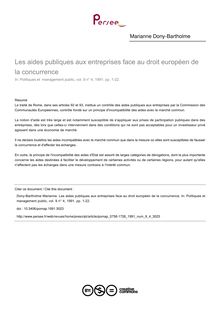 Les aides publiques aux entreprises face au droit européen de la concurrence - article ; n°4 ; vol.9, pg 1-22