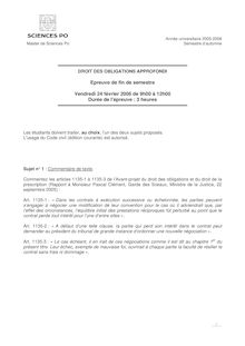Droit des obligations approfondi 2006 Master Droit Economique IEP Paris - Sciences Po Paris