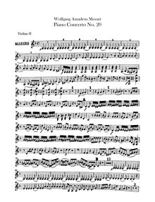Partition violons II, Piano Concerto No.20, D minor, Mozart, Wolfgang Amadeus par Wolfgang Amadeus Mozart