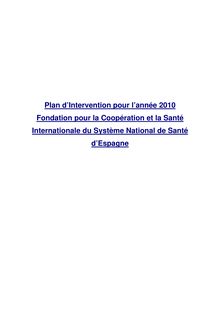 Plan d Intervention pour l année 2010 Fondation pour la ...