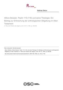 Alfons Deissler. Psalm 119 (118) und seine Theologie. Ein Beitrag zur Erforschung der anthologischen Stilgattung im Alten Testament  ; n°2 ; vol.149, pg 256-258