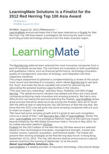 LearningMate Solutions is a Finalist for the 2012 Red Herring Top 100 Asia Award