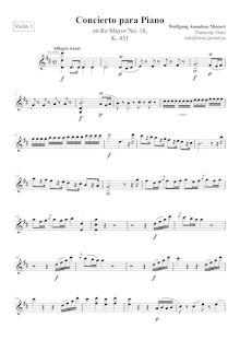 Partition violons 1, Piano Concerto No.16, Piano Concerto No.16