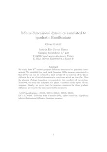 Infinite dimensional dynamics associated to quadratic Hamiltonians