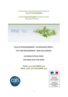 Ville et environnement : de nouveaux défis ? Les résultats du PIRVE. Paris, 13-14 décembre 2012