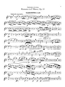 Partition clarinettes 1, 2, Romance, F minor, Dvořák, Antonín
