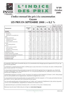 L indice mensuel des prix à la consommation de Guyane en septembre 2008 : + 0,2 %