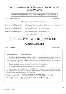 Mathématiques 2006 Bac Pro - Secrétariat