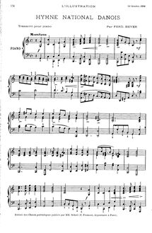 Partition complète, Hymne National Danois, C Major, Beyer, Ferdinand