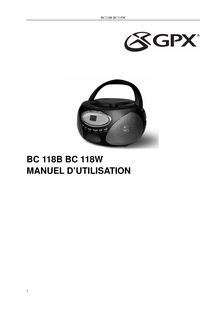 Notice Lecteur CD portable GPX  BC118W