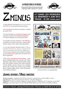 Zélium // Communiqué de Presse 30-05-2012 : mise en kiosque du Z Minus n°1 le vendredi 8 juin 2012 à 50 000 exemplaires