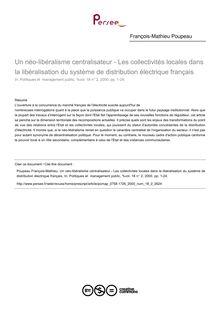 Un néo-libéralisme centralisateur - Les collectivités locales dans la libéralisation du système de distribution électrique français - article ; n°2 ; vol.18, pg 1-24
