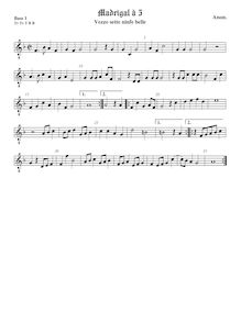 Partition viole de basse 1, octave aigu clef, Vezzo sette ninfe belle