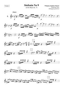 Partition violons I, Symphony No.9, C major, Mozart, Wolfgang Amadeus