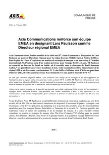 Axis Communications renforce son équipe EMEA en désignant Lars ...