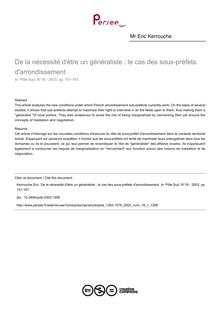 De la nécessité d être un généraliste : le cas des sous-préfets d arrondissement - article ; n°1 ; vol.18, pg 151-167