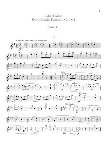 Partition hautbois 1, 2, symphonique Dances, Grieg, Edvard