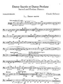Partition violoncelles, Danse Sacrée et Danse Profane, Deux Danses pour Harpe (ou Harpe chromatique ou piano) avec accompagnement d orchestre d instruments à cordes
