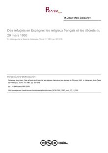Des réfugiés en Espagne: les religieux français et les décrets du 29 mars 1880 - article ; n°1 ; vol.17, pg 291-319