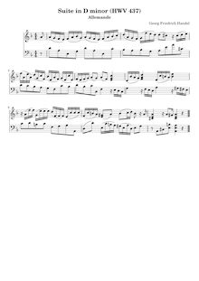 Partition , Allemande,  No.4 en D minor, HWV 437, D minor, Handel, George Frideric