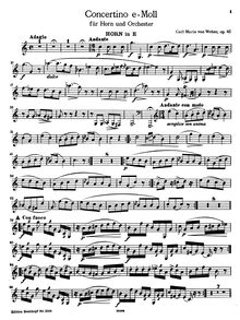 Partition cor , partie, cor Concertino, E minor, Weber, Carl Maria von