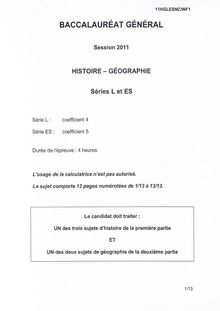 Sujet du bac L 2011: Histoire Géographie