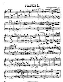Partition complète, corde quatuor No.5, Op.18/5, A major, Beethoven, Ludwig van