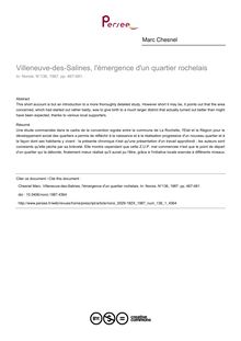 Villeneuve-des-Salines, l émergence d un quartier rochelais - article ; n°1 ; vol.136, pg 467-481