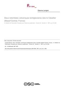 Deux retombées volcaniques tardiglaciaires dais le Cézallier (Massif Central, France)  - article ; n°4 ; vol.24, pg 241-249