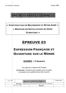 Expression française et ouverture sur le monde 2005 BP - Monteur en installations de génie climatique