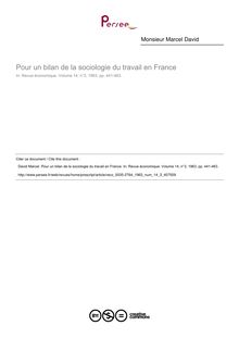 Pour un bilan de la sociologie du travail en France - article ; n°3 ; vol.14, pg 441-463