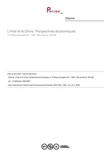 L Inde et la Chine. Perspectives économiques - article ; n°4 ; vol.25, pg 355-368
